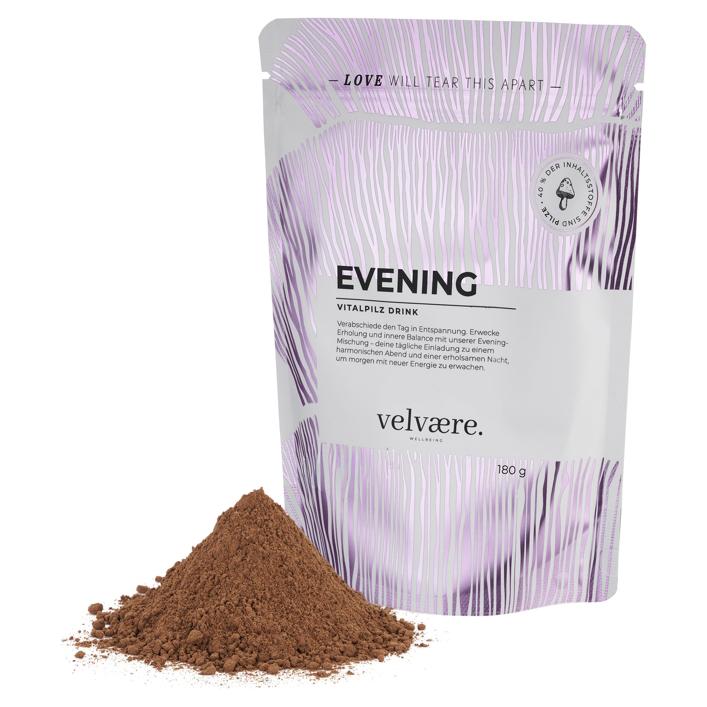 Evening Vitalpilz Drink von velvaere im Beutel mit Pilzpulver – Vitalpilz Getränkemischung mit Reishi und Ashwagandha