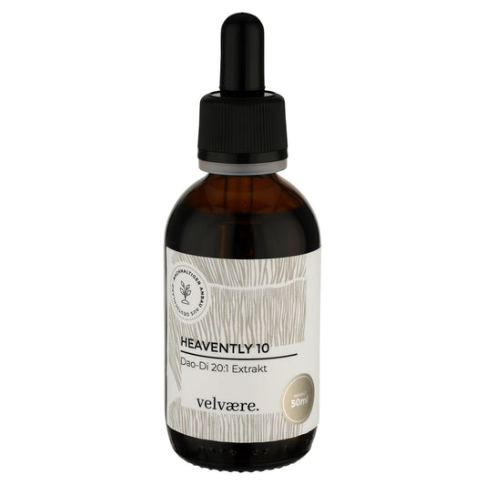 Heavenly 10 Pilzextrakt 20:1 von velvaere in brauner Glasflasche mit Pipette – 10 Vitalpilze Extrakt