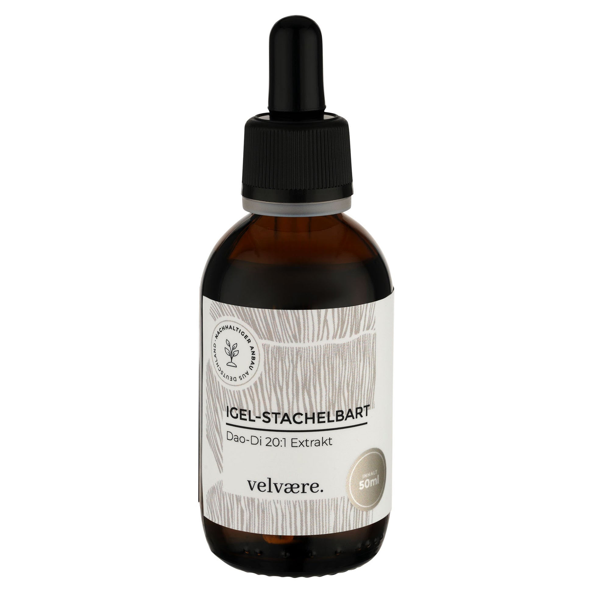 Igelstachelbart 20:1 Extrakt von velvaere in brauner Glasflasche mit Pipette – Hericium erinaceus Tropfen